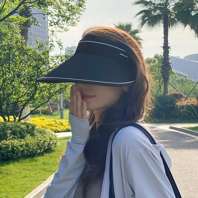 Casual Women Summer Wide Brim Sun Visor Hat Adjustable UV Protection Foldable Sport Empty Top Cap Beach Cap Sun Hat