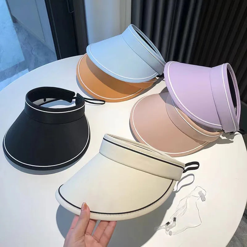 Casual Women Summer Wide Brim Sun Visor Hat Adjustable UV Protection Foldable Sport Empty Top Cap Beach Cap Sun Hat