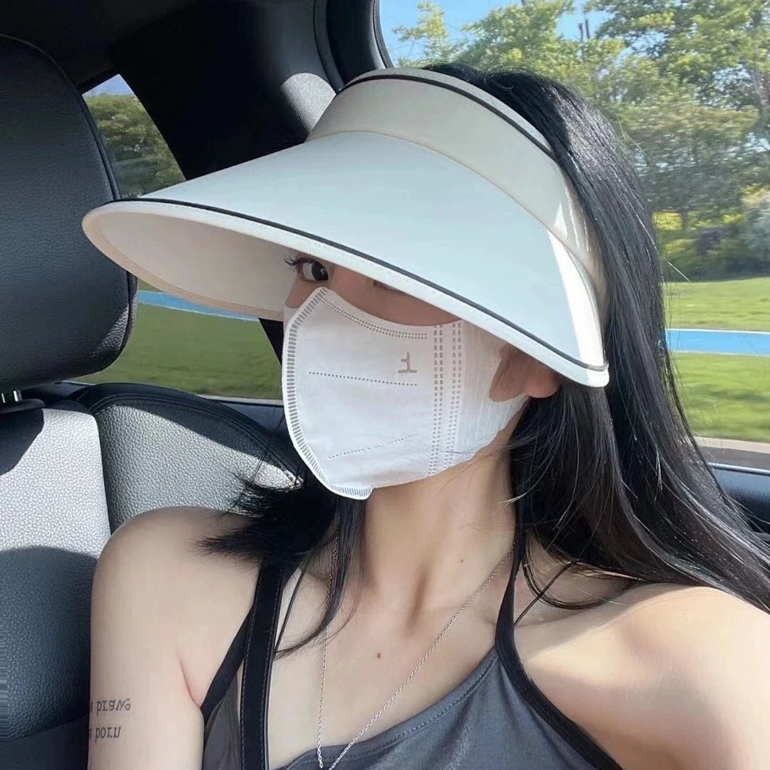 Casual Women Summer Wide Brim Sun Visor Hat Adjustable UV Protection Foldable Sport Empty Top Cap Beach Cap Sun Hat